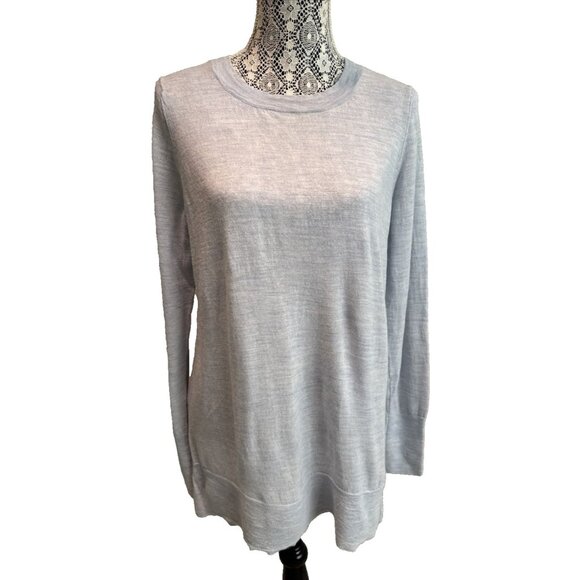 Ellen Tracy sweater extra fine merino wool light blue crew neck long sleeve gorg - Picture 1 of 10